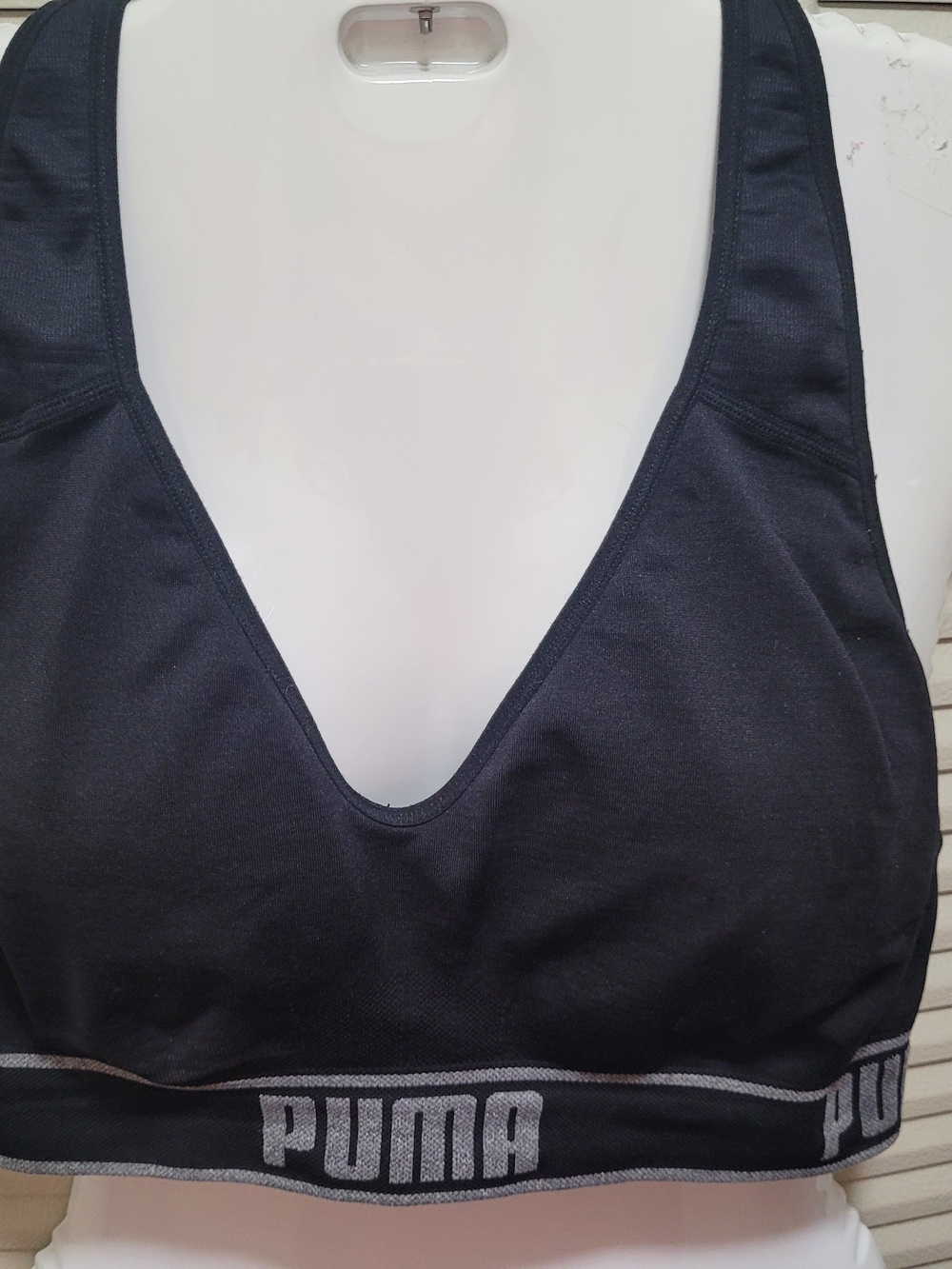 Puma Black Sports Bra with Contrasting Grey Logo Band